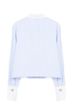 TRENDYOLMILLA Mavi Metal Dugme Detayl? Yaka ve Kol Detayl? Cizgili Regular Kal?p Dokuma Gomlek TWOAW25GO00023 фото 7