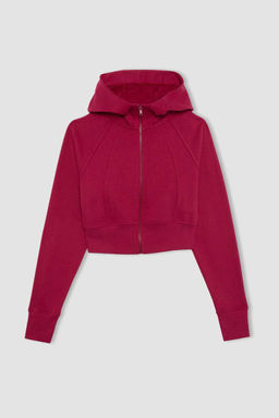 Укороченный толстый свитшот DeFactoFit с капюшоном и двойным карманом на молнии фото 9