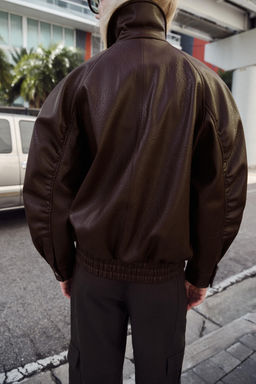 CAZADORA BOMBER EFECTO PIEL / Burgundy - Zara фото 8