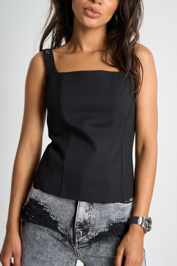 Топ корсет с люверсами на бретелях черный - Fly фото 7