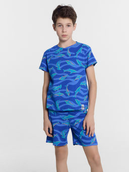 Комплект для мальчиков (футболка, шорты) синий с рыбками - Mark formelle фото 3