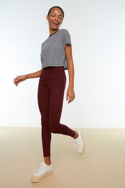 Bordo Toparlay?c? Beli Lastikli Yuksek Bel Esnek Orme Tayt TWOAW20TA0087