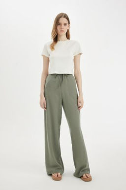 Wide Leg Genis Bol Paca Uc Cepli Normal Bel Basic Duz Standart Boy Keten Kar?s?ml? Pantolon