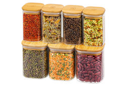 Набор 7 банок д/хранения 3 пр. 450 мл + 4 пр. 250 мл Crystal glass + бамб.крышка с силик.прок.