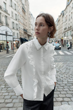 POPLIN SHIRT WITH BEADED LAPEL