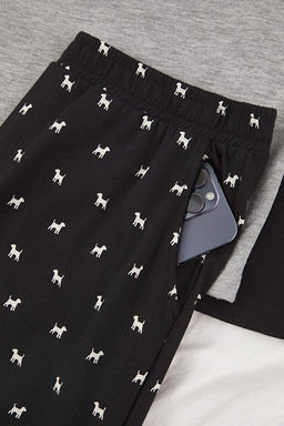 Siyah-Gri Regular Fit Reglan Kol K_pek Nak__l_ D__meli Yaka _rme Pijama Tak_m_ TMNAW26PT00004 - Trendyolmilla фото 2