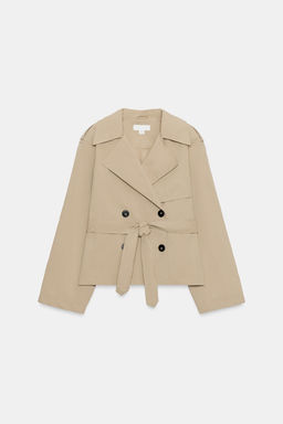 TRENCH CORTA HOMBRERAS CINTUR?N / Camel claro