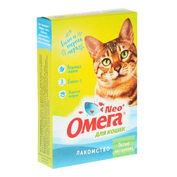Лакомство Омега Nео+ "Мятное настроение" для кошек, с кошачьей мятой, 90 табл