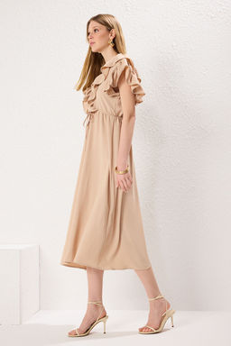 Bej A Kesim Volanl? Dokuma Elbise Dokuma Elbise TWOSS24EL01053