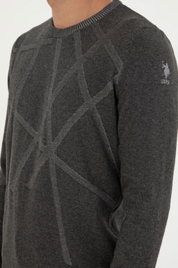 Erkek Slim Fit Bisiklet Yaka Antrasit Kazak