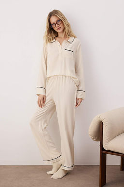 Ekru Duz Shally Dokuma Pijama Tak?m? THMAW26PT00145