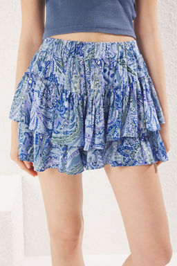 TRENDYOLMILLA Yag Yesili Sal Desen F?rf?rl? Beli Lastik Detayl? Viskon Dokuma Sort TWOSS24SR00053  фото 8