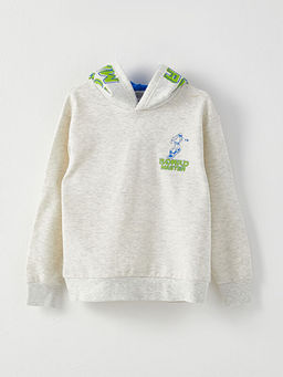 Kap??onlu Bask?l? Uzun Kollu Erkek ?ocuk Sweatshirt