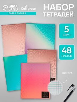 Комплект тетрадей из 5 шт (4 разные + 1 МИКС) Мыльные пузыри, 48 листов, в клетку, обложка мелованная бумага, блок №2, белизна 75% (серые листы) - Calligrata фото 4