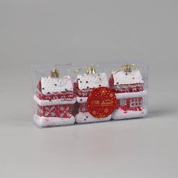 Цена за 2 шт. Ёлочные игрушки 3 шт. Зимнее волшебство. Праздничный домик пластик, 84.5 см, красно-белый  фото 2