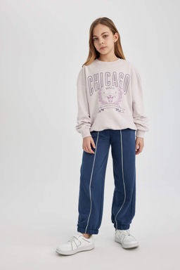 Толстовка большого размера с круглым вырезом NBA Chicago Bulls для девочек - Defacto фото 5