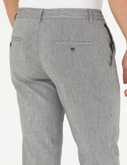Gri Ex. Slim Fit Keten Kar___ml_ Kuma_ Pantolon
