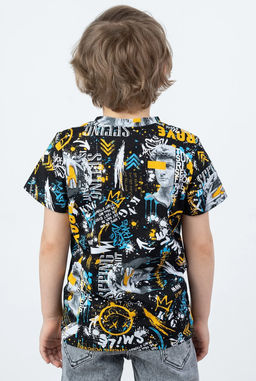 Футболка с воротником, цвет Черный/Желт-Голуб. Brave,100% х/б - 5+ фото 2