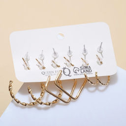 Набор серьги 6 пар Ассорти бабочки, цвет бело-розовый в золоте - Queen fair фото 2