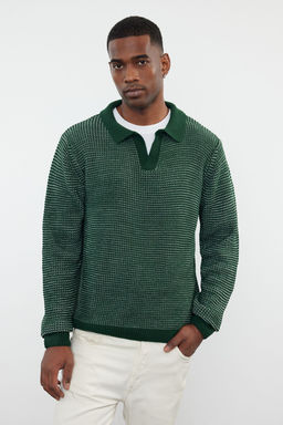 TRENDYOL MAN Gri Casual Regular Polo Yaka Dokulu Triko Kazak TMNAW25KZ00016 - Trendyolmilla фото 9