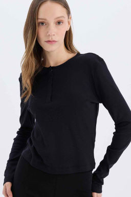 Coool Fitted Basic Duz Ribana Uzun Kollu Tisort - Defacto фото 2