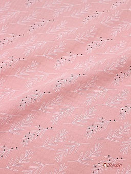 Муслин двухслойный с эф.жатости Веточки цв.св.кораллово-розовый, ш.1.42м, хлопок-100%, 120гр/м.кв