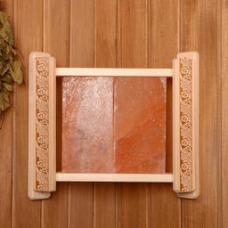 Абажур для бани и сауны «Русские узоры», угловой, деревянный, с гималайской солью, «Добропаровъ»