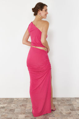 Limited Edition Fusya Vucuda Oturan Aksesuarl? Gece Uzun Abiye Elbise TPRSS24AE00046 - Trendyolmilla фото 6