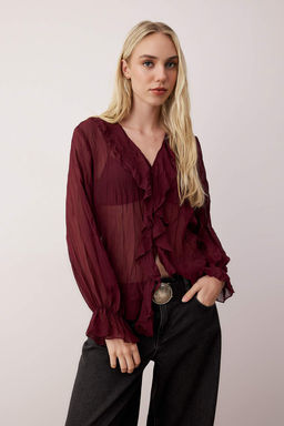 Murdum K?r?s?k Gorunumlu Sifon Transparan Gomlek TWOAW26GO00070