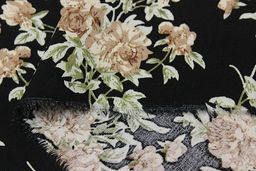 Мерный лоскут (ткань в отрезах) - Штапель Цветочный романс цв.бежевый/черный, ш.1.44м - Купава фото 5