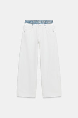 JEANS TRF RECTOS CINTURILLA DOBLE TIRO MEDIO / Blanco