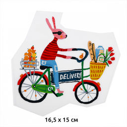 Термотрансфер арт.TBY.1353 Заяц на велосипеде 16,5х15см, уп.10шт