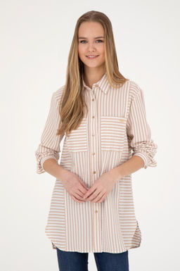 Женская рубашка песочного цвета с длинным рукавом - U.s. polo assn фото 10