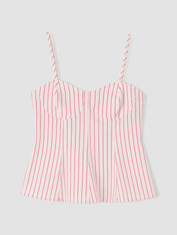 Kalp Yaka ?izgili ?p Ask?l? Peplum Bluz