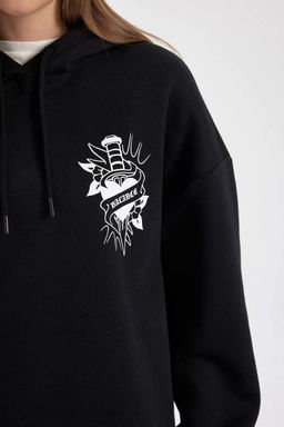 Толстая толстая толстовка с капюшоном и принтом на спине Cool Oversize - Defacto фото 6