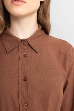 Базовая рубашка-туника из поплина с длинными рукавами стандартного кроя - Defacto фото 5