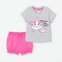 CRB wear/CSNG 90039-11-280 Комплект для девочки (футболка, шорты), светло-серый меланж/Ex.Cherubino