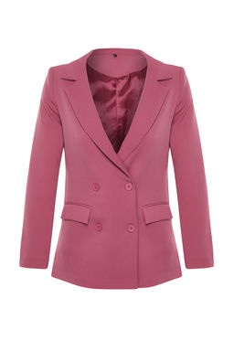 Pembe Regular Astarl? Kruvaze Kapama Dokuma Blazer Ceket TWOAW21CE0264