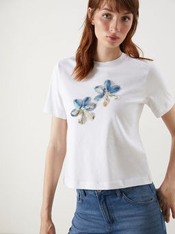 Bisiklet Yaka ??lemeli Kad?n Ti??rt