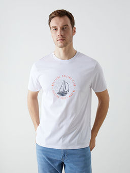 Bisiklet Yaka K?sa Kollu Bask?l? Penye Erkek Ti??rt