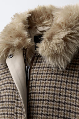 CHECKED BOMBER JACKET WITH FAUX FUR COLLAR - Zara фото 5