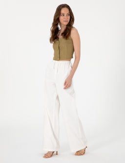Beyaz Loose Fit Kanvas Pantolon