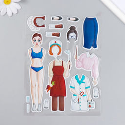 Цена за 2 шт. Наклейка пластик Одень куклу. Профессии 15х20 см