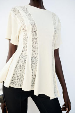 CAMISETA COMBINADA ENCAJE / Crema - Zara фото 4