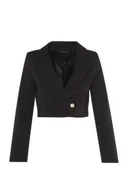 Siyah Crop Astarl? Dokuma Blazer Ceket TWOAW22CE0086