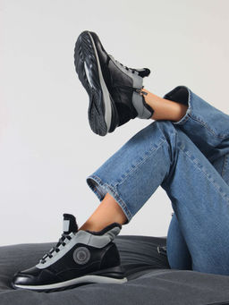 Ботинки 350.uno2bl. черный серый/Мех