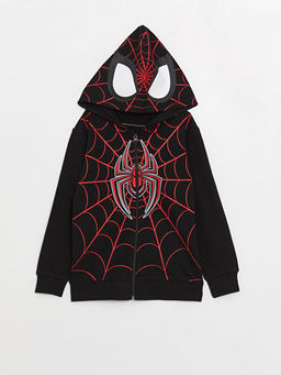 Kap??onlu Spiderman Bask?l? Uzun Kollu Erkek ?ocuk Fermuarl? Sweatshirt