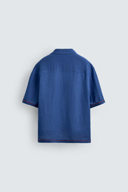 CAMISA VISCOSA - LINO BORDADOS CONTRASTE / Azul el?ctrico - Zara фото 7