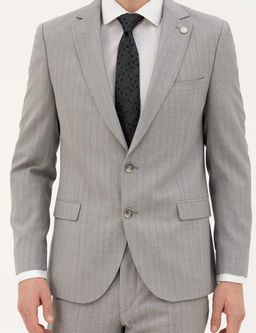 Gri Extra Slim Fit %100 Y_n _izgili Tak_m Elbise