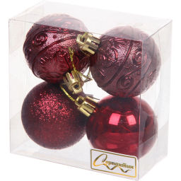 Цена за 4шт. Новогодние шары 5 см (набор 4 шт) "Микс фактур", темный рубин